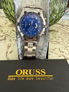 Oruss 1853 Men's Stainless Steel , Water Proof Luminous Quartz Watch, Blue Face